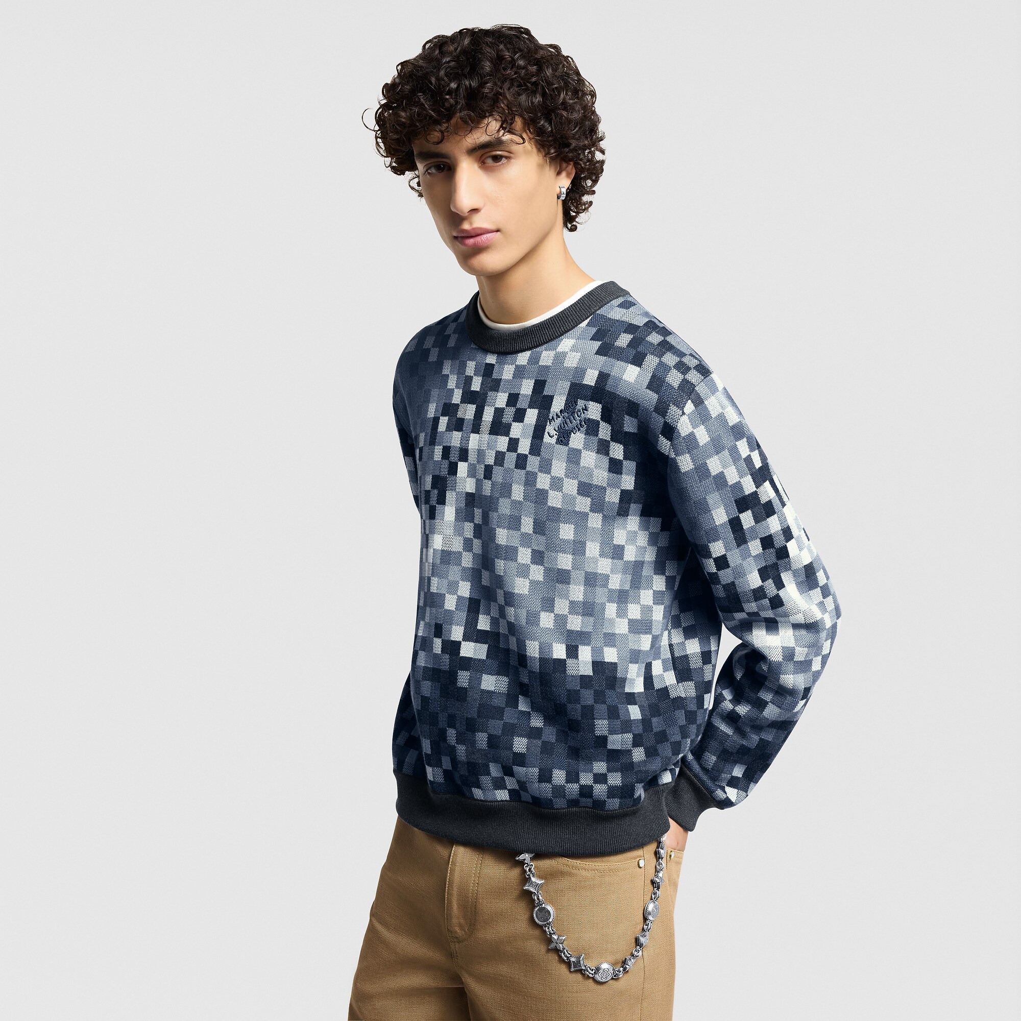Shop LOUIS VUITTON LV Vers Damoflage Jacquard Pullover at